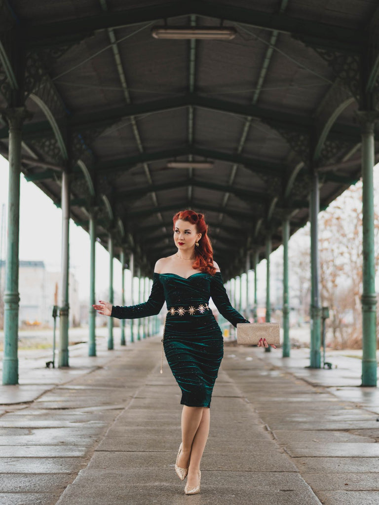 1960s Solid Off-Shoulder Velvet Dress — vintage elegance for the modern woman