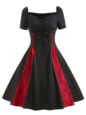 1980s Halloween Lace Patchwork Swing Dress: timeless style reimagined