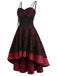 1980s Patchwork High Low Hem Strap Dress, classic 1980s style elegant retro fashion - Image 2