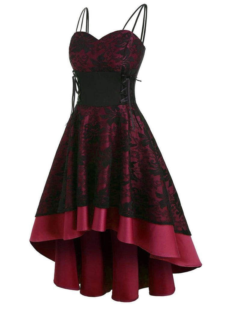 1980s Patchwork High Low Hem Strap Dress, classic 1980s style elegant retro fashion - Image 7