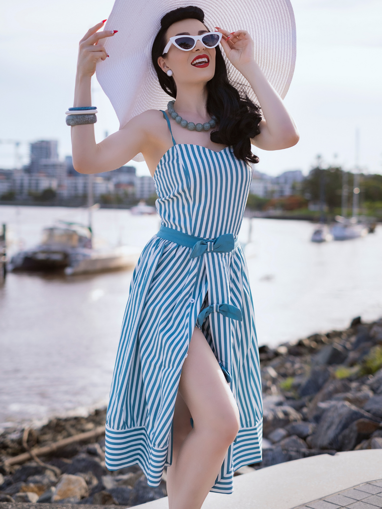 Turquoise 1950s Stripes Romper & Skirt
