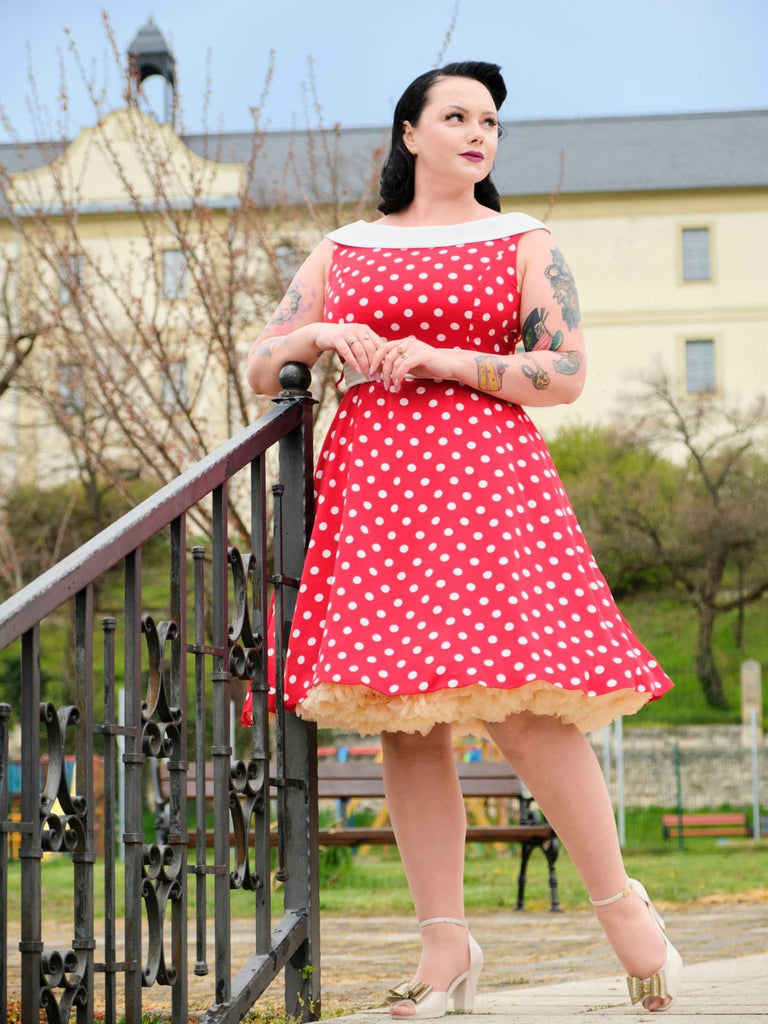 Red 1950s Dots Patchwork Swing Dress