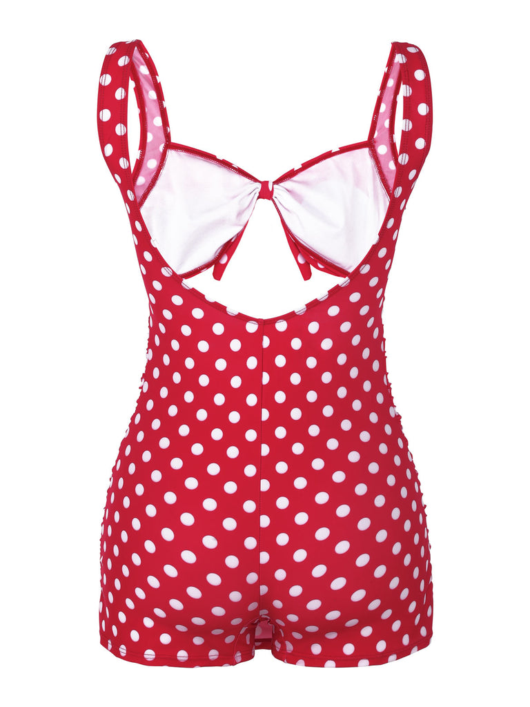 Red 1940s Polka Dot Strap One-Piece Swimsuit