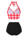 Red 1950s Plaid Halter Bikini Set