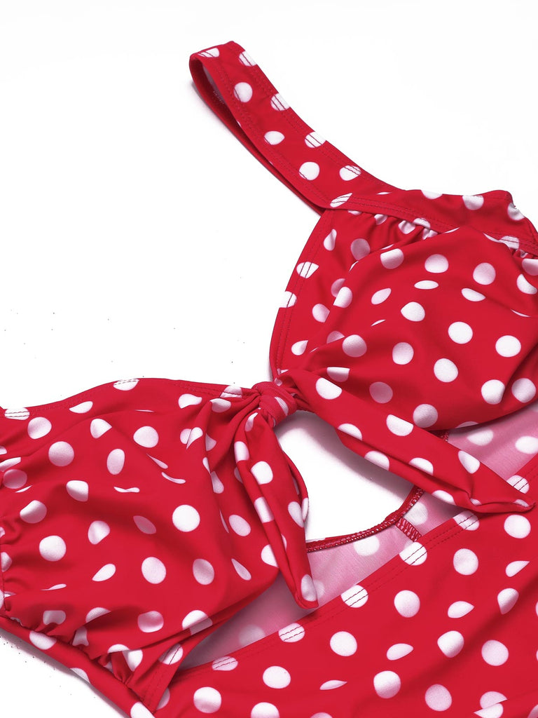Red Polka Dot Strap One-Piece Swimsuit