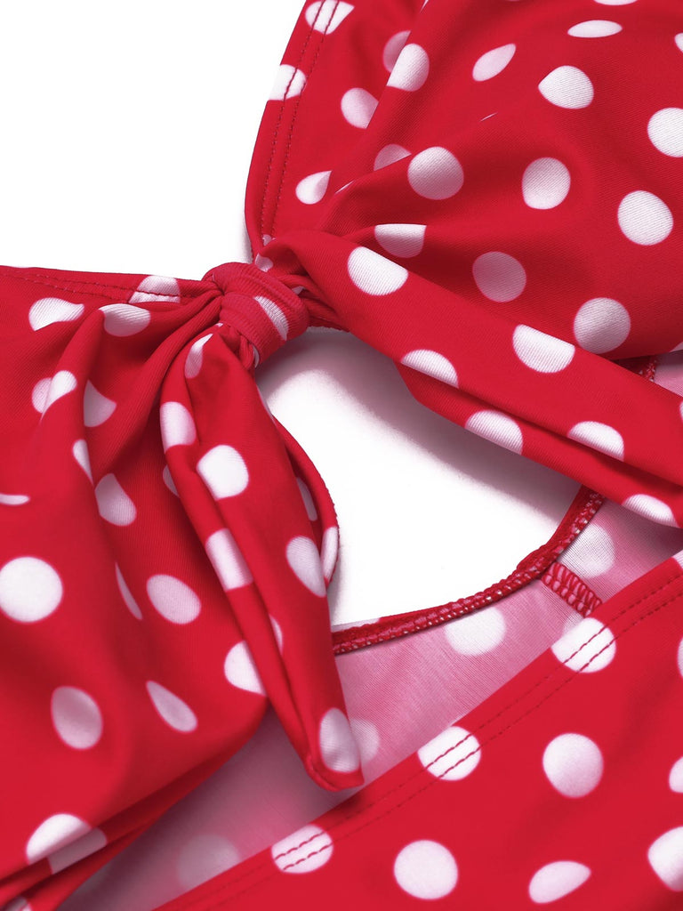 [US Warehouse] Red 1940s Polka Dot Strap One-Piece Swimsuit