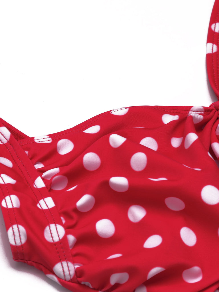 Red Polka Dot Strap One-Piece Swimsuit