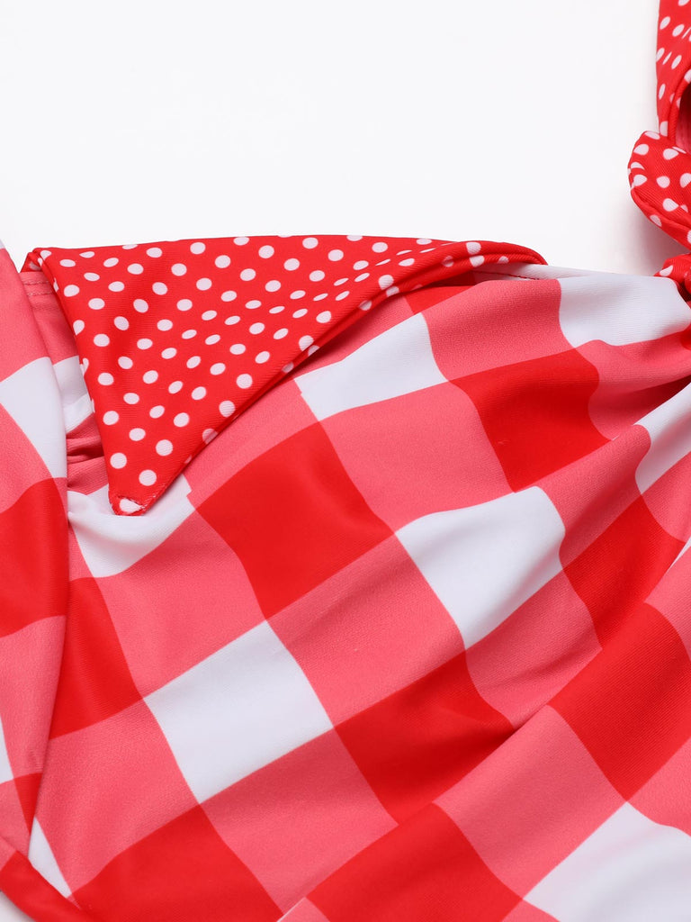 Red 1950s Plaid Halter Bikini Set