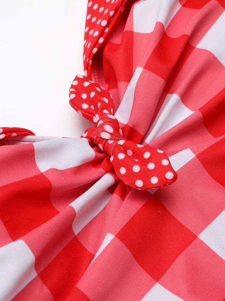 Red 1950s Plaid Halter Bikini Set