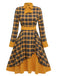 Yellow 1950s Plaid Long Sleeve Patchwork Dress