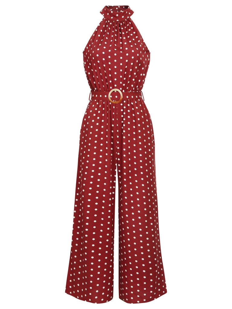 1950s Polka Dot Belt Jumpsuit