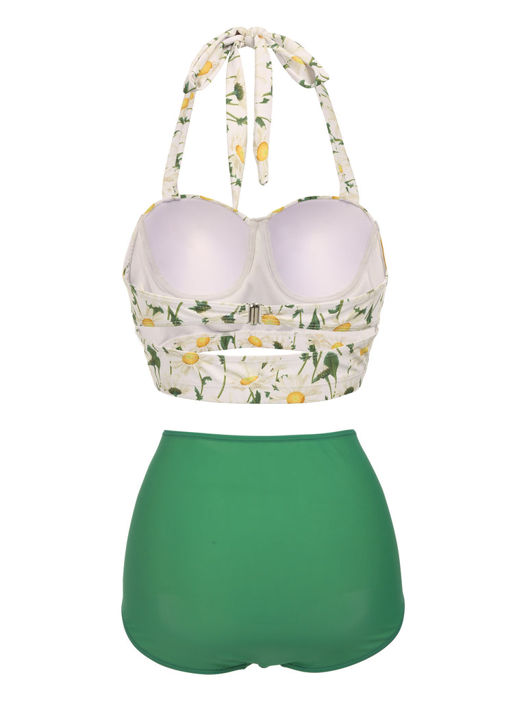 Pre-Sale] 1950s Floral Halter Lace-up Bikini Set