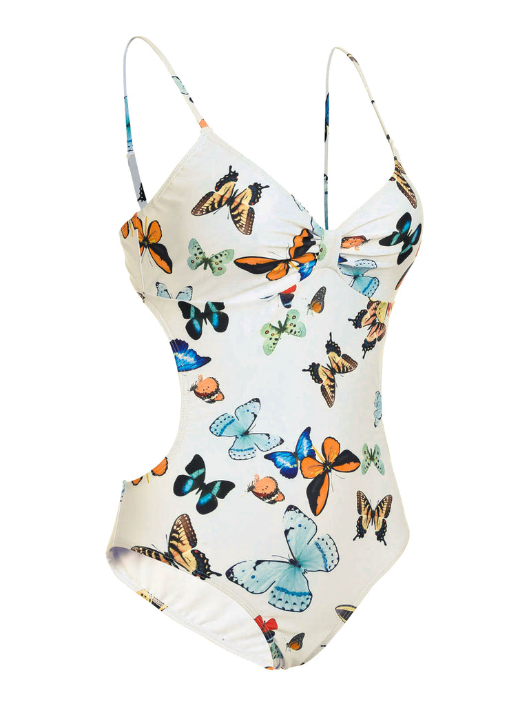 1960s Butterflies Strap One-piece Swimsuit & Cover-up Skirt – Retro ...