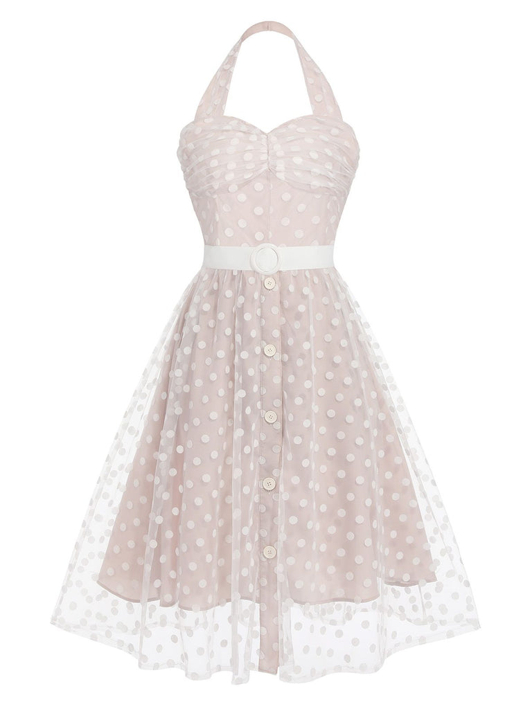 Light Pink 1950s Halter Romper & Polka Dots Skirt