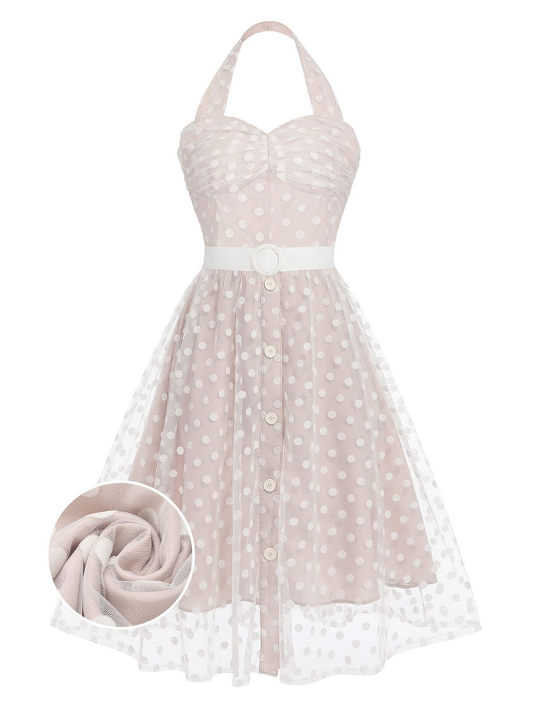 Light Pink 1950s Halter Romper & Polka Dots Skirt