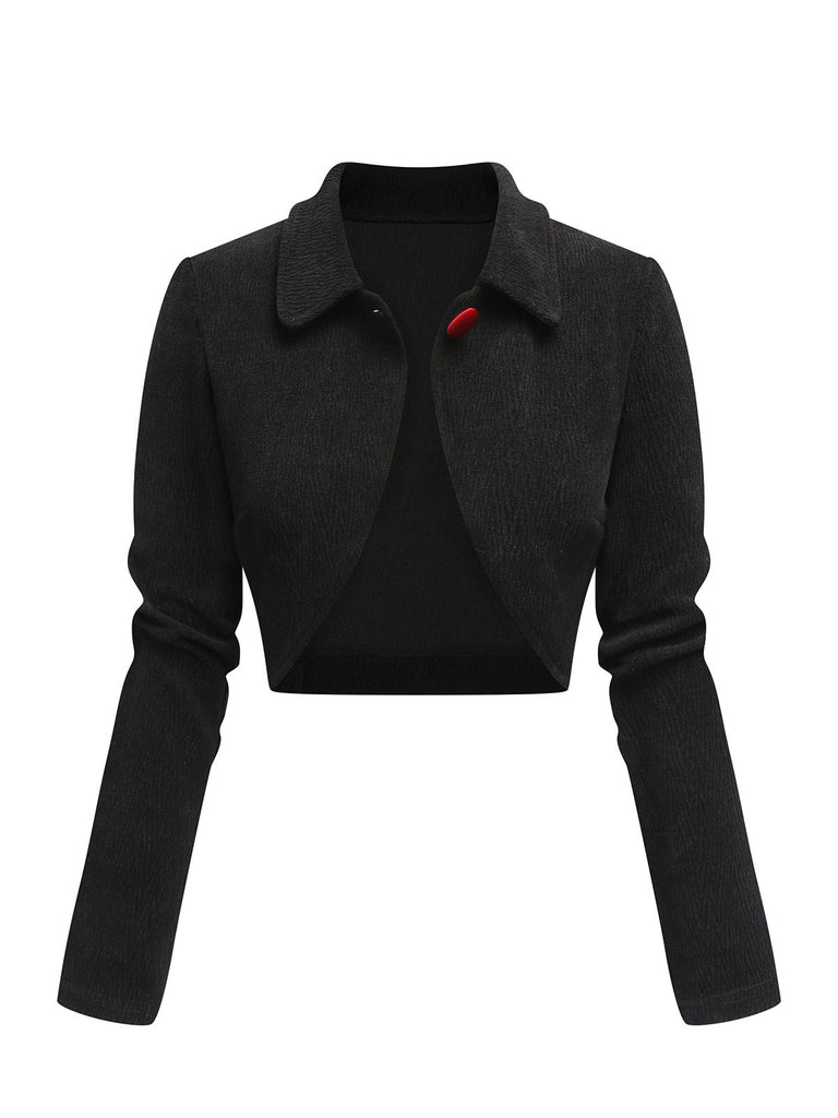 Black 1950s Textured Knitted Crop Jacket