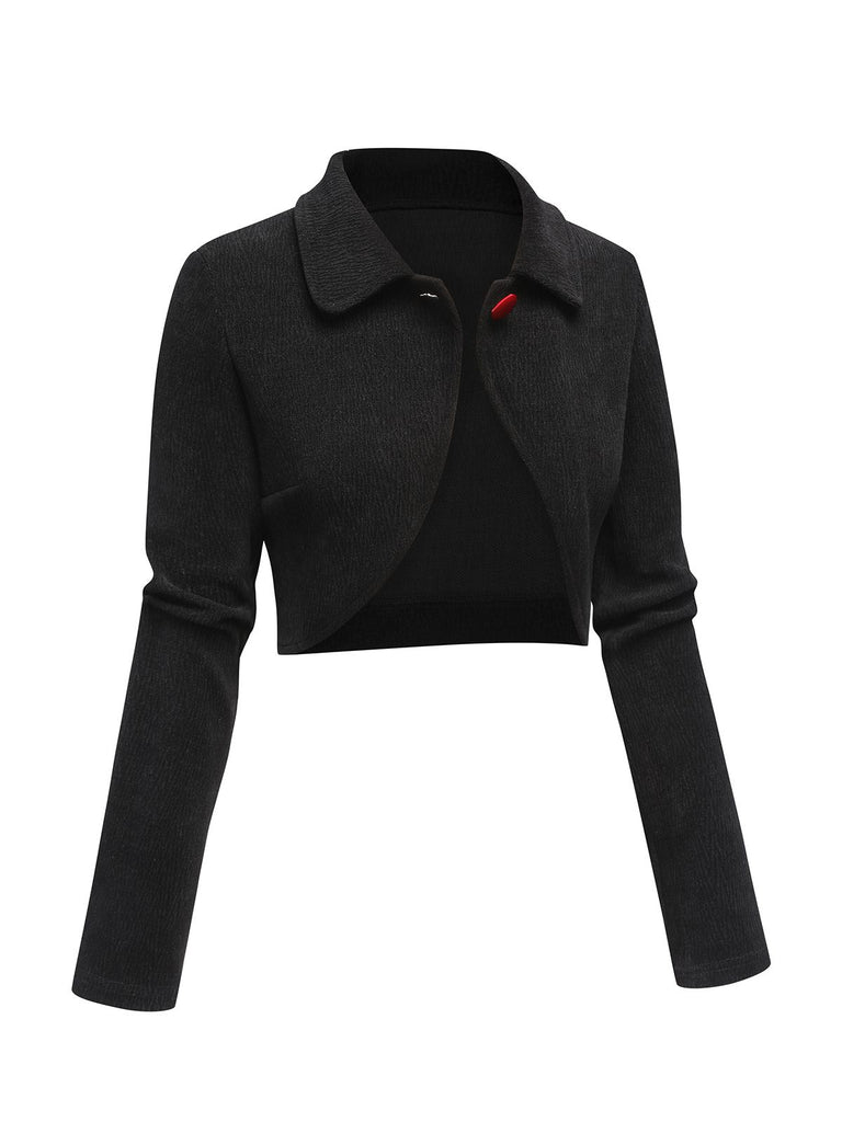 Black 1950s Textured Knitted Crop Jacket