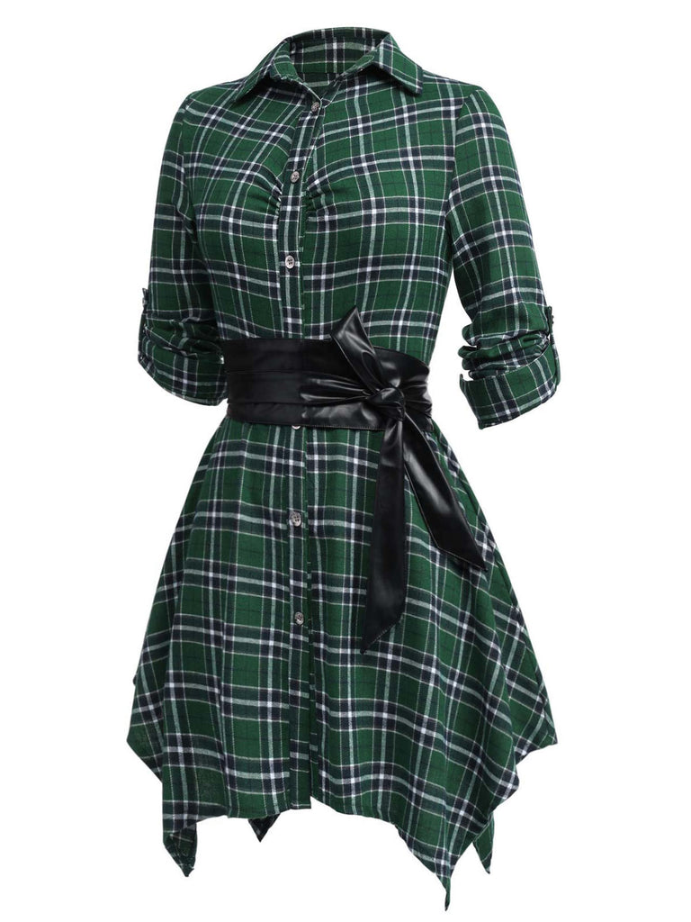 1950s 3/4 Sleeve Plaid Belt Long Tops