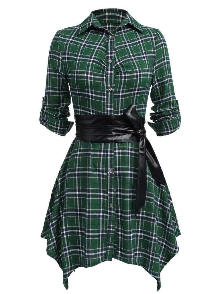 1950s 3/4 Sleeve Plaid Belt Long Tops