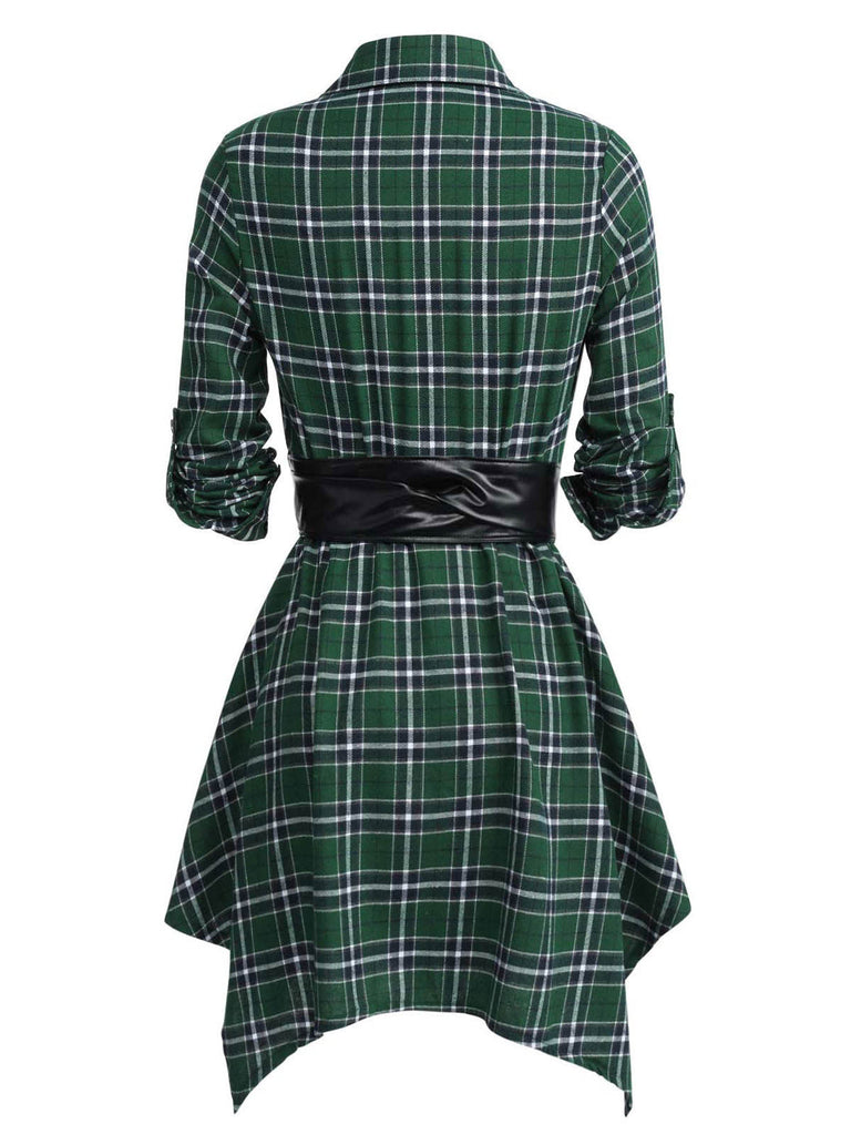 1950s 3/4 Sleeve Plaid Belt Long Tops