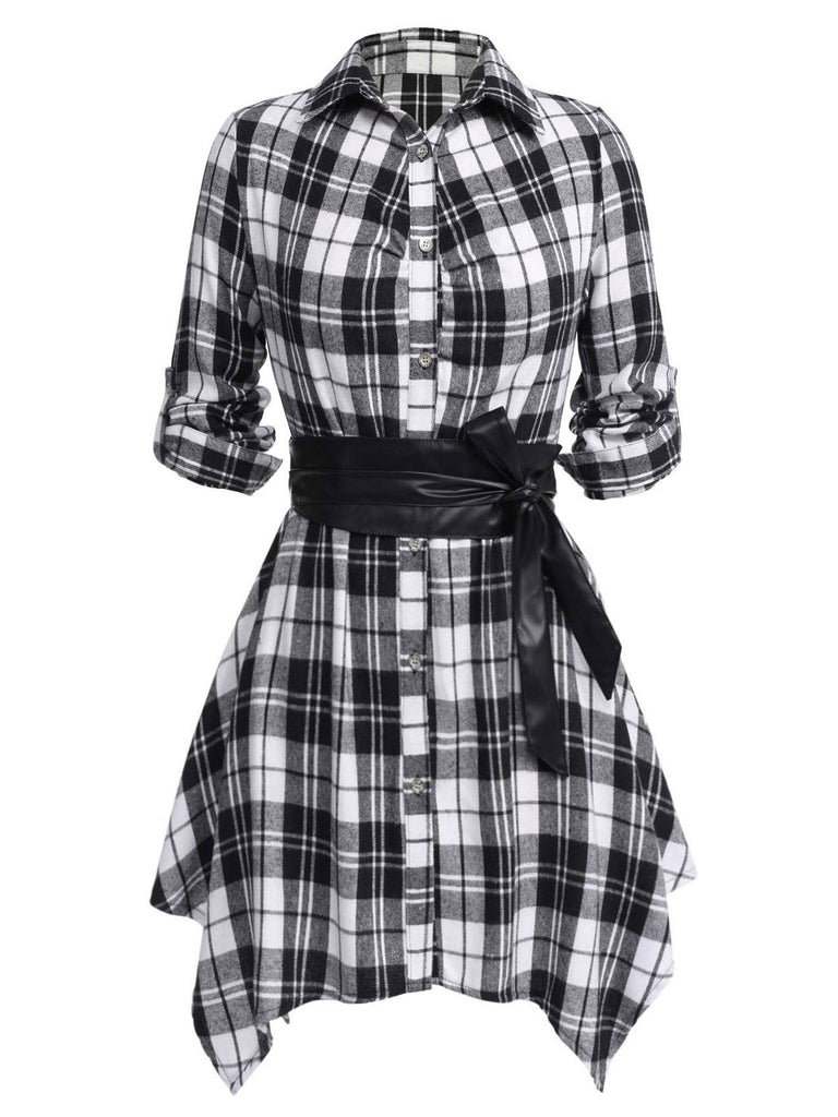 1950s 3/4 Sleeve Plaid Belt Long Tops