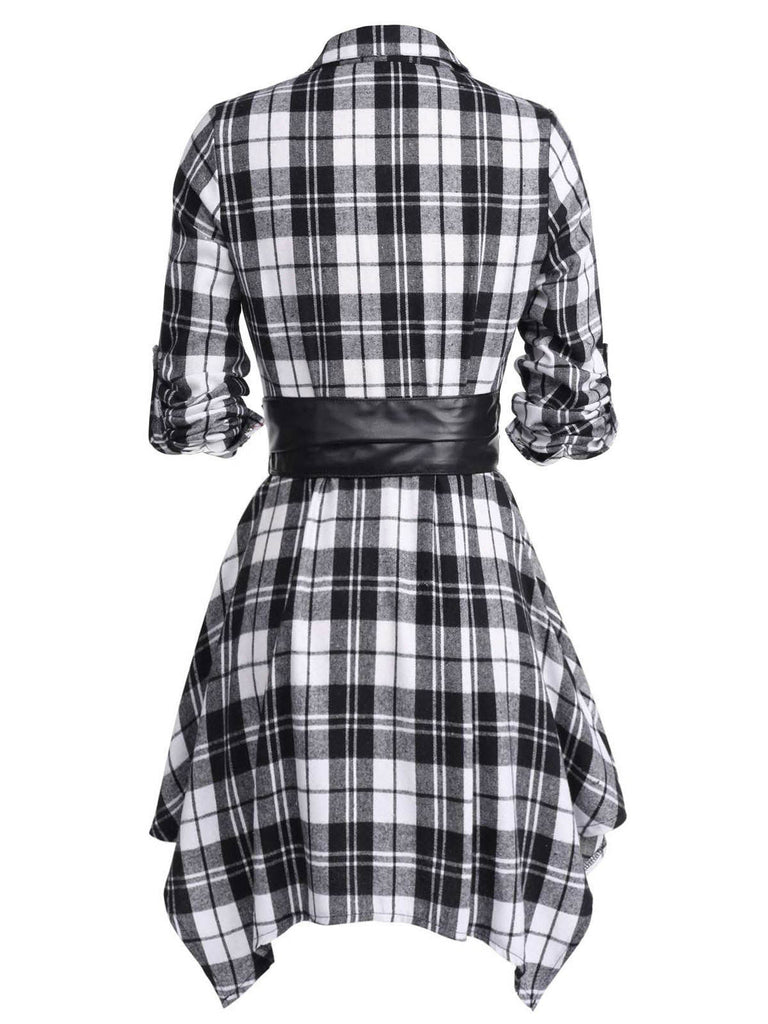 1950s 3/4 Sleeve Plaid Belt Long Tops