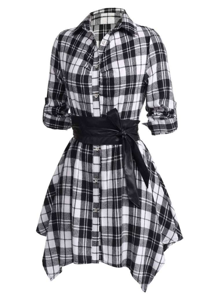 1950s 3/4 Sleeve Plaid Belt Long Tops