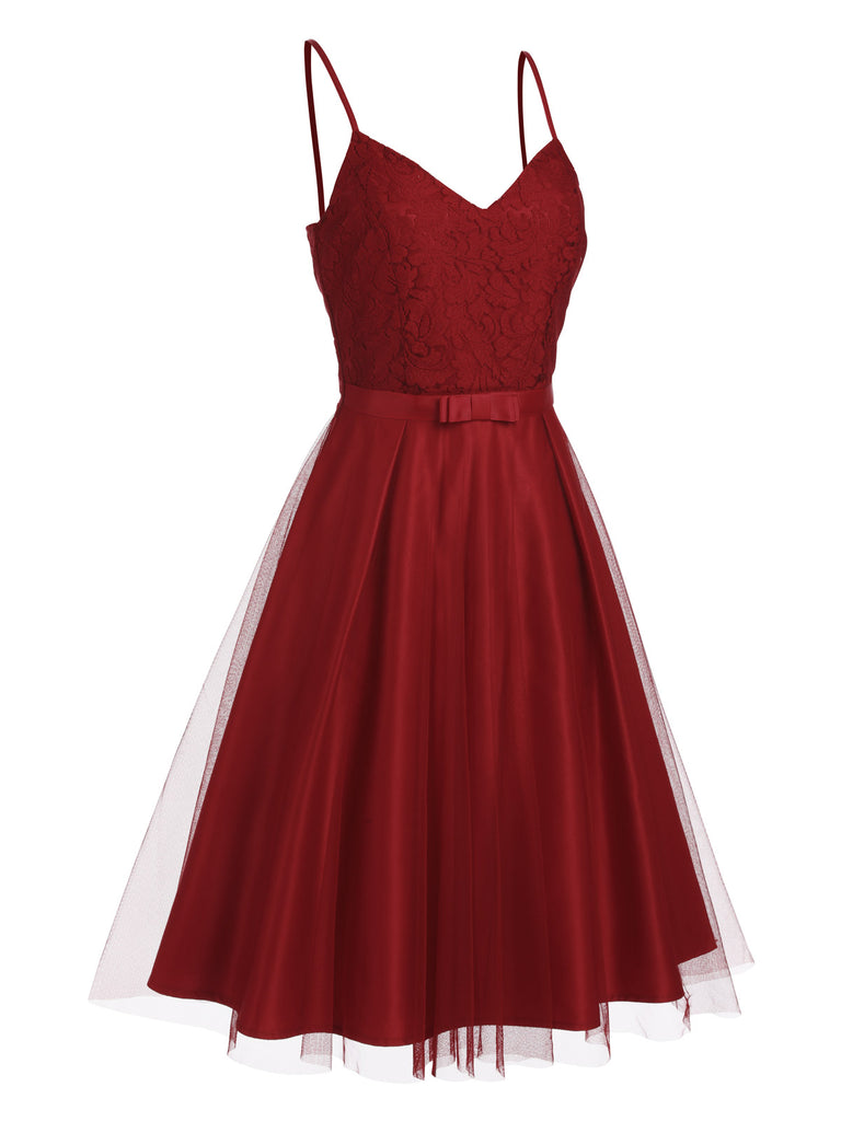 1950s Spaghetti Lace Bow Swing Dress