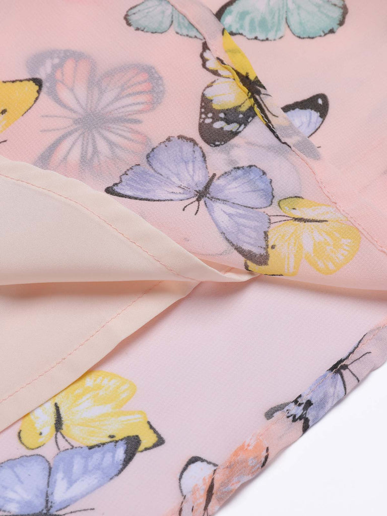 Light Pink Butterfly Strap Lace-up Vintage Dress