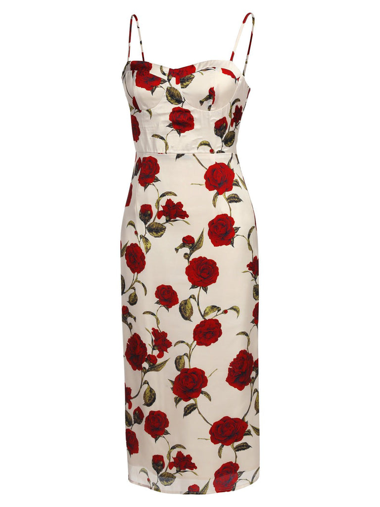1960s Rose Suspender Pencil Dress