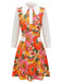Orange 1960s Lapel Flowers Patchwork Dress
