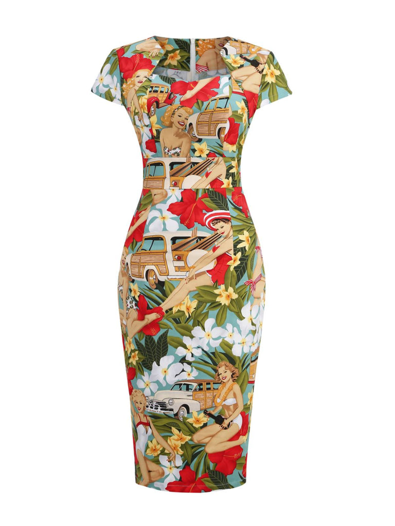 1960s Bikini Girls Vintage Pencil Dress