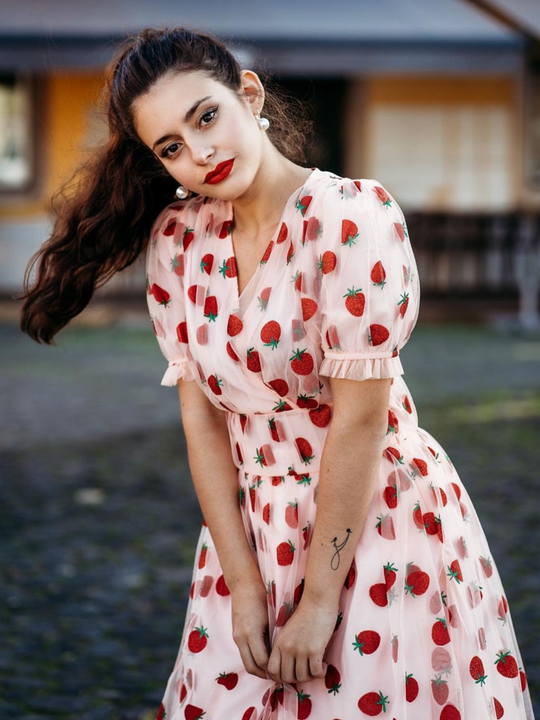 Pink 1950s Lace Strawberry Swing Dress