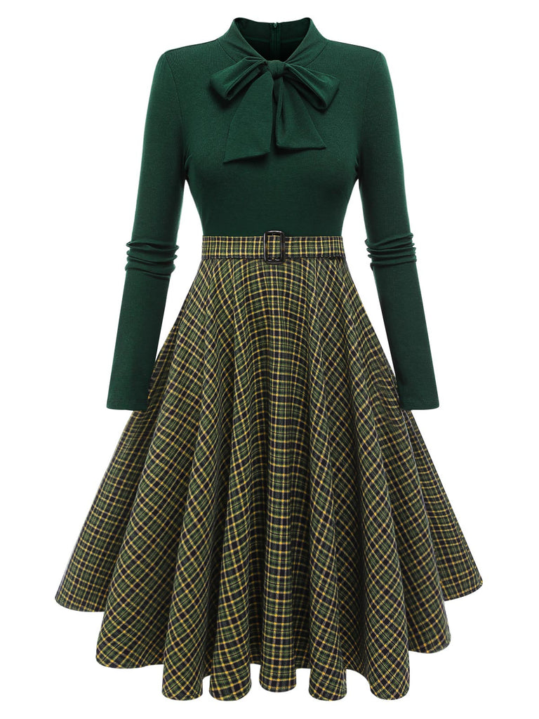 Dark Green 1950s Plaid Knitting Dress