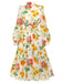 1930s Flower Long Sleeves Swing Dress
