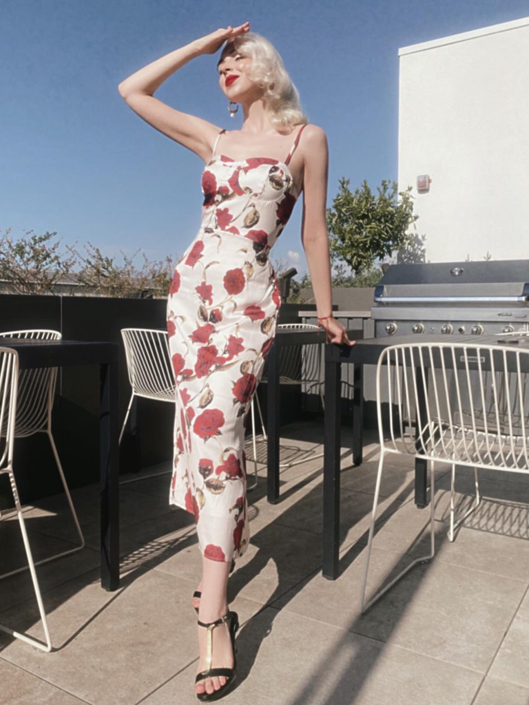 1960s Rose Suspender Pencil Dress