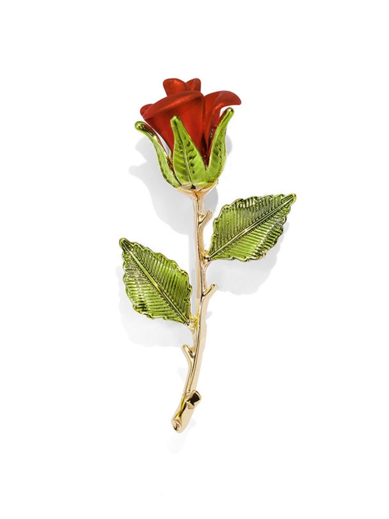 Gold-Tone Red Painted Rose Brooch