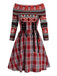 Red 1950s Plaid Off-shoulder Swing Dress
