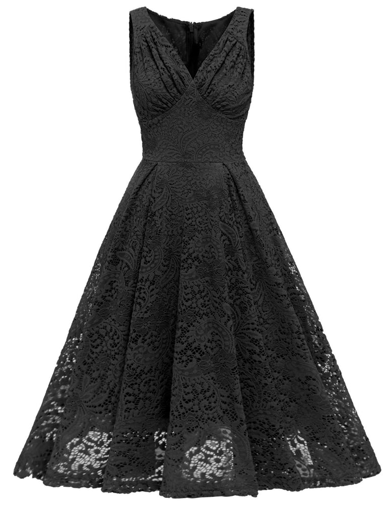 1950s Floral Lace Solid Swing Dress