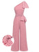 Pink 1930s Polka Dot One-shoulder Jumpsuit