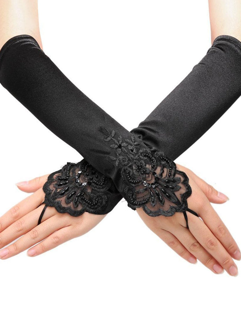 Black 1920s Fingerless Lace Gloves Retro Stage
