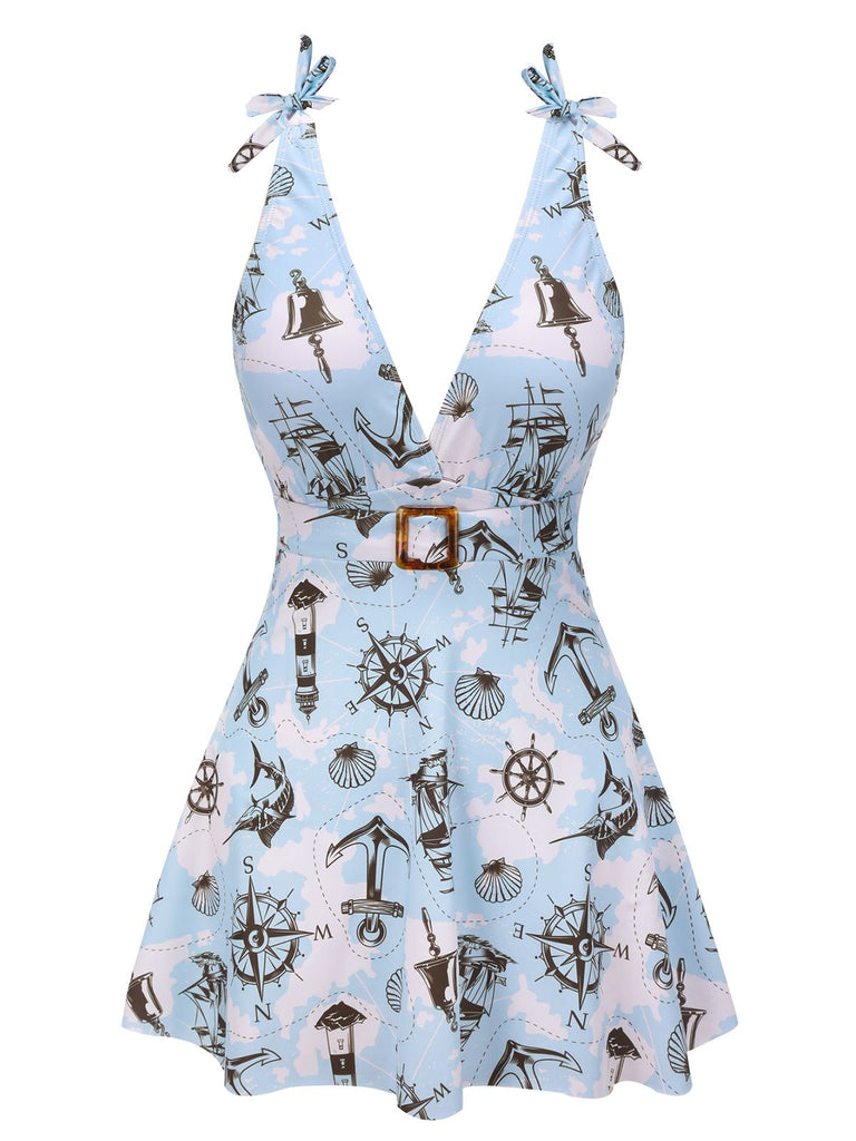 1930s Strap Bowknot One-piece Swimsuit