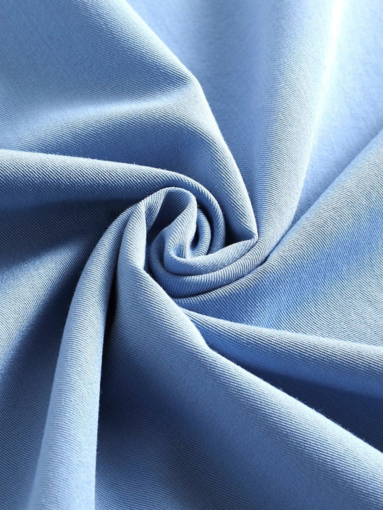 Blue 1950s Pocket Button Solid  Dress