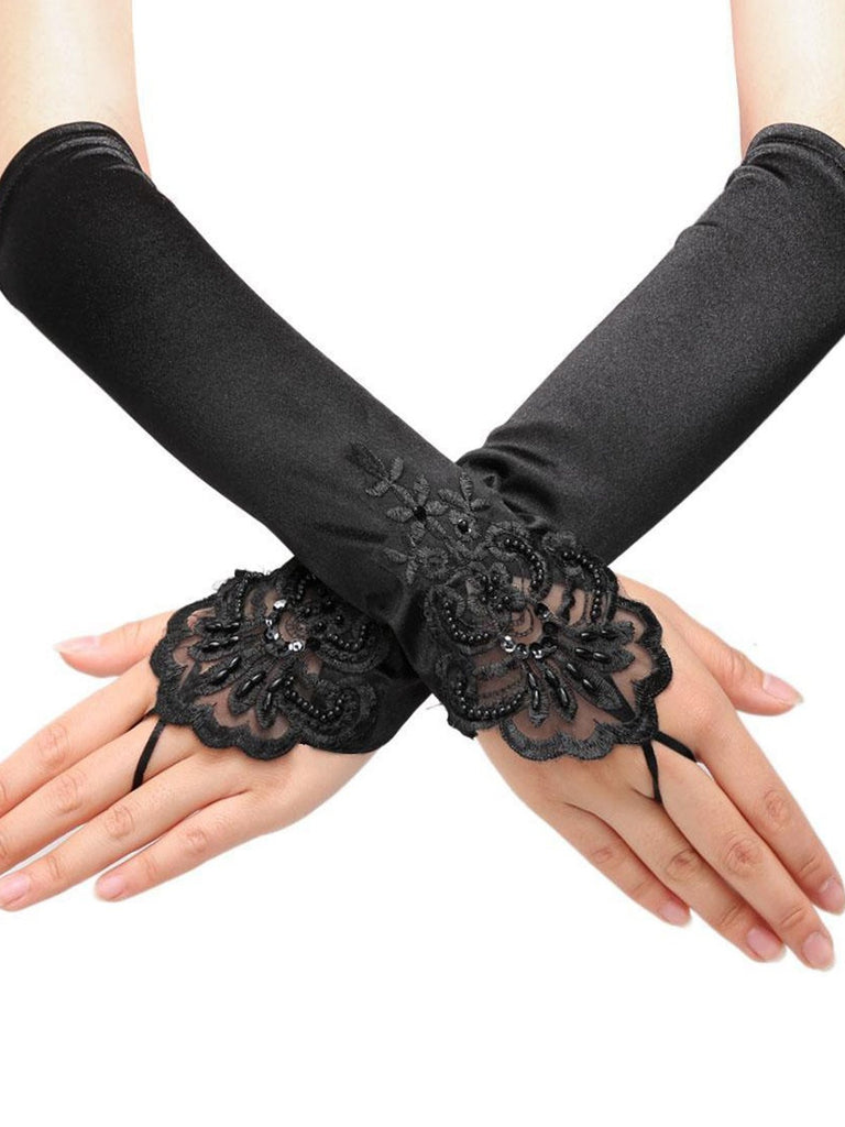 [US Warehouse] Black 1920s  Fingerless Lace Gloves