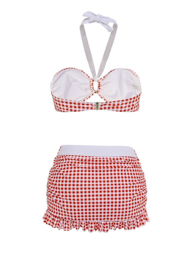 Retro Red 1940s Plaid Halter Bikini Set