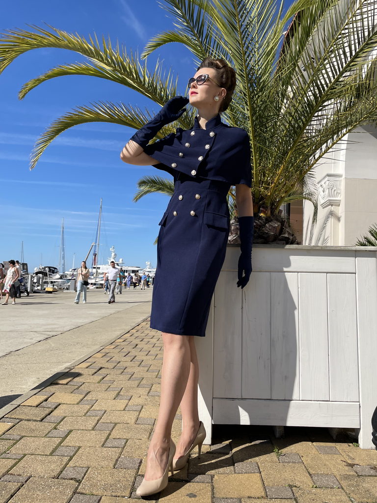 2PCS 1960s Button Work Pencil Dress Retro Stage