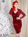 2PCS Wine Red 1960s Velvet Bodycon Dress