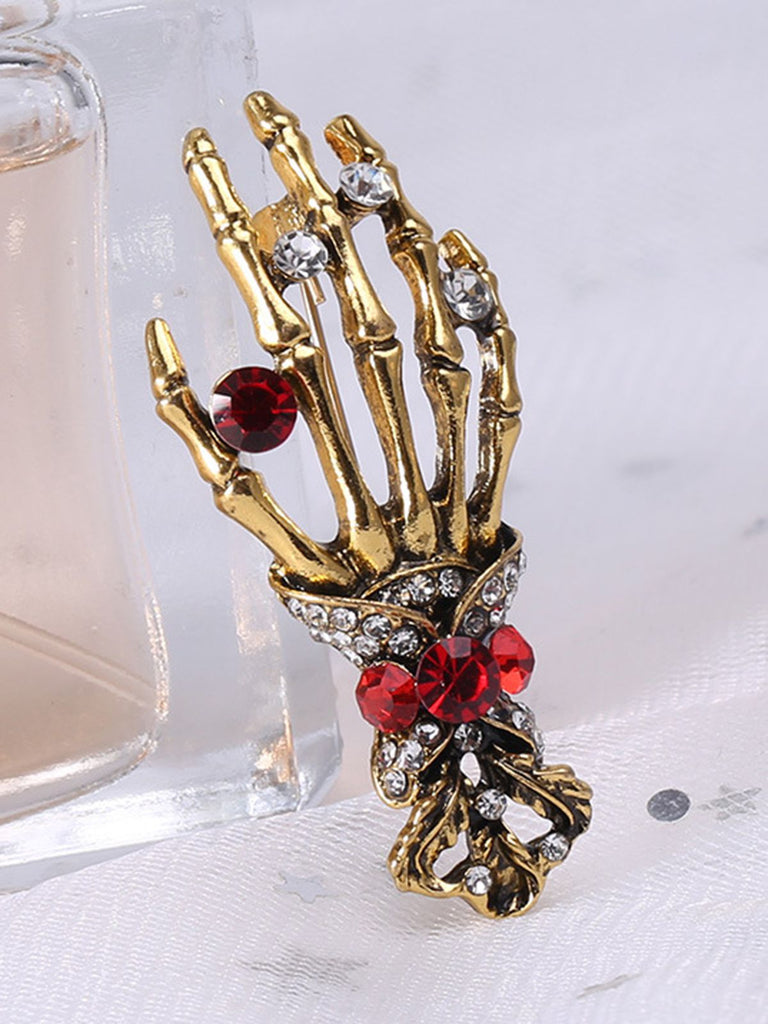 Retro Halloween Skeleton Hand Brooch