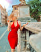 Red 1960s Solid Halter Bodycon Dress