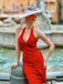 Red 1960s Solid Halter Bodycon Dress
